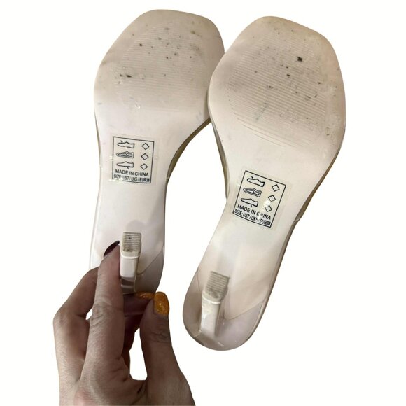 Qupid Clear PVC Heels Square Toe Transparent Stiletto Mules Nude Size 7 Sexy - Picture 3 of 7